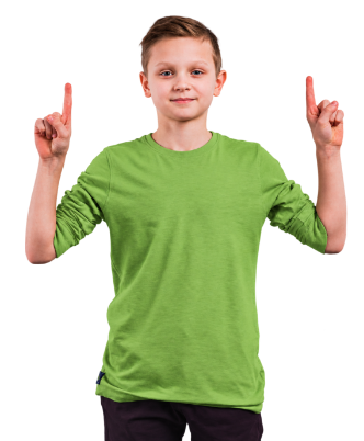 Leerling wijst enthousiast omhoog